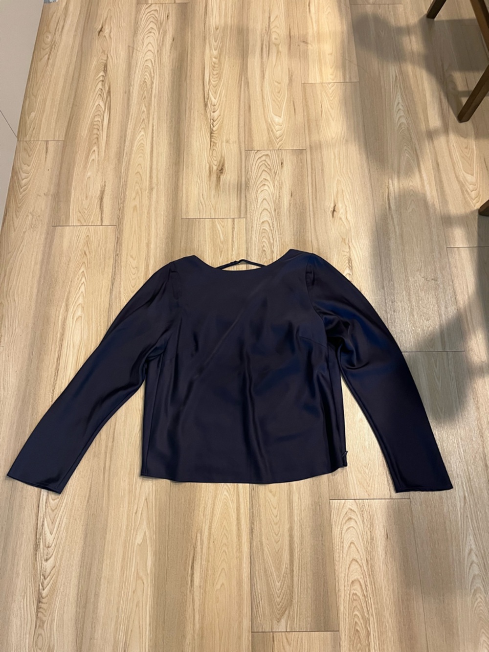 Abercrombie & Fitch Navy Long-Sleeve Satin Blouse
